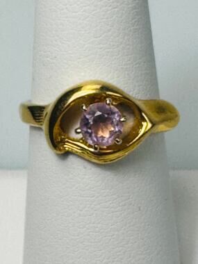 Vintage Amethyst Violet Quartz Yellow Gold Plated Ring Size 7